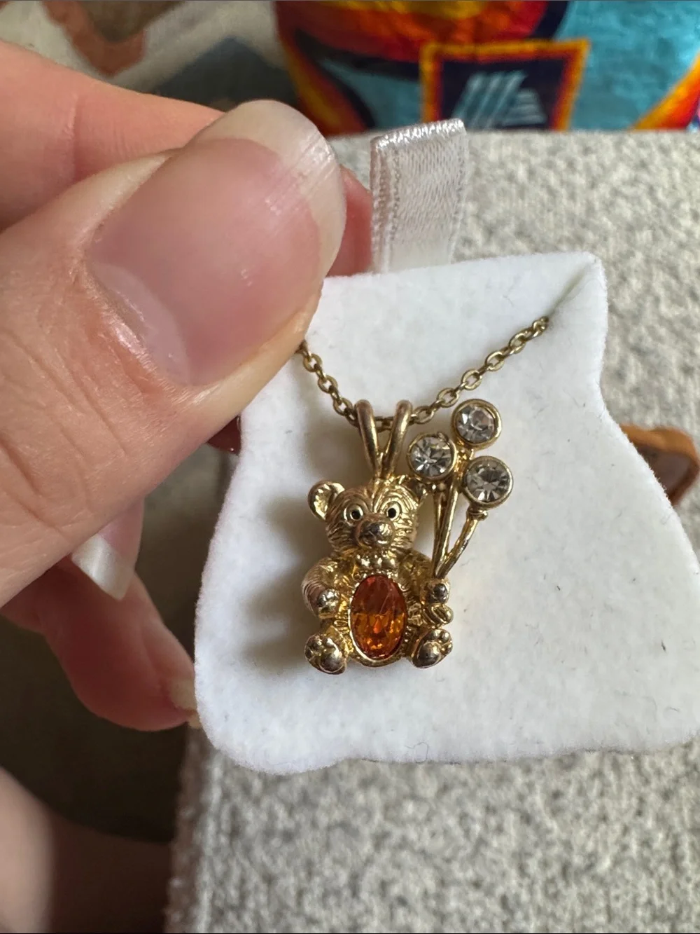 Vintage November Golden Topaz Teddy Bear Necklace in Bear Gift Box